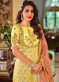 Yellow And Peach Embroidered Wedding Sharara Suit In Germany