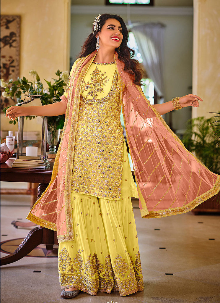 Yellow And Peach Sharara Suit In Germany