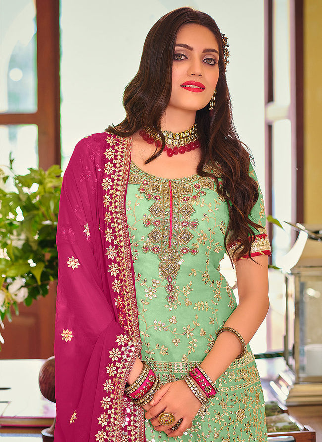Green And Pink Wedding Sharara Suit In USA