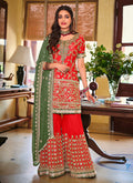 Red And Green Golden Embroidered Wedding Sharara Suit