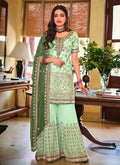 Sea Green And Green Golden Embroidered Wedding Sharara Suit