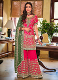 Pink And Green Golden Embroidered Wedding Sharara Suit