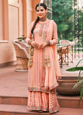 Soft Peach Multi Zari Embroidered Gharara  Suit