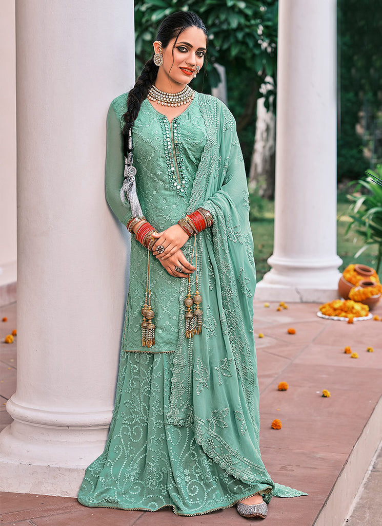 Teal Blue Gharara Suit