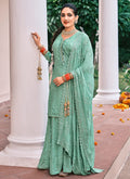 Teal Blue Embroidered Gharara Suit