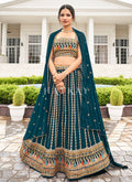 Turquoise Traditional Zari Embroidered Lehenga Choli