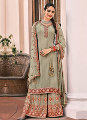 Light Green Embroidered Gharara Suit