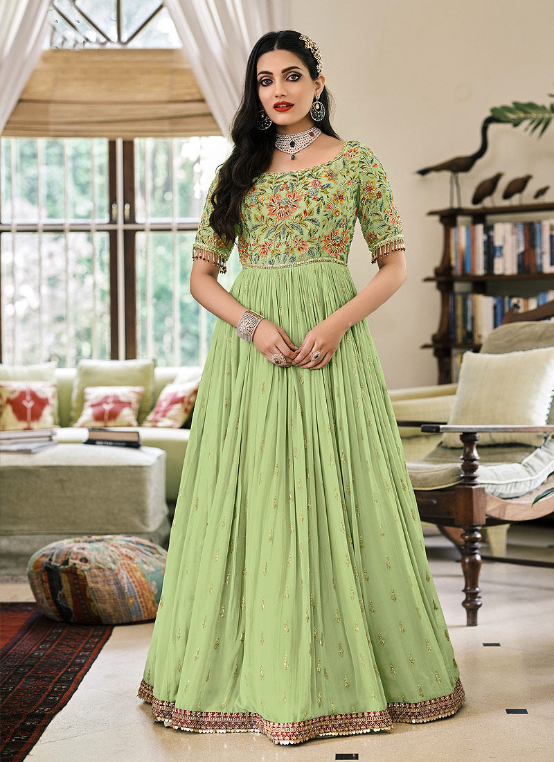 Shagufta Sea Green Floor Length Anarkali Dress with Dupatta