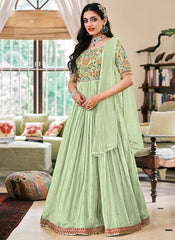 Pista Green Foil Mirror Work Georgette Anarkali Suit