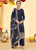 Dark Blue Multi Embroidery Traditional Pant Suit