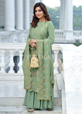 Pale Green Traditional Multi Embroidered Palazzo Suit