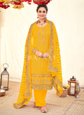 Buy Salwar Kameez | Bright Yellow Embroidered Georgette Wedding Salwar Kameez