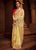 Yellow And Red Multi Embroidered Partywear Saree