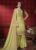 Lime Yellow Multi Embroidered Pleated Gharara Suit