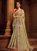 Lime And Red Multi Embroidered Partywear Saree