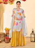 Grey And Yellow Embroidered Sharara Suit