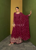 Magenta Traditional Embroidered Anarkali Palazzo Suit