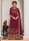 Magenta Golden Zari Embroidered Traditional Gharara Style Suit
