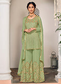 Light Green Zari Embroidered Gharara Style Suit 