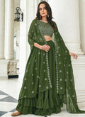 Green Sequence Embroidery Cape Style Lehenga Choli With Belt