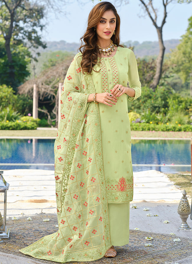 anokherang | Pista Green Embroidered Kurti and Straight Pants with Pista  Green Net | Ethnic Fash… | Silk kurti designs, Kurti neck designs, Kurti  designs party wear