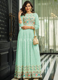 Teal Blue Multi Embroidered Traditional Anarkali Gown