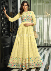 Yellow Multi Embroidered Traditional Anarkali Gown