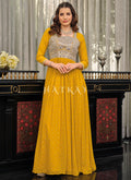 Bright Yellow Embroidered Traditional Anarkali Gown