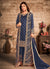 Navy Blue Traditional Embroidered Jacket Style Pant Suit
