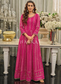 Bright Pink Embroidered Traditional Anarkali Gown