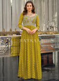 Olive Green Embroidered Traditional Anarkali Gown