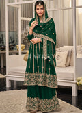 Dark Green Embroidered Palazzo Suit