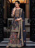 Blue Multi Embroidered Indian Palazzo Suit