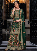 Green Multi Embroidered Indian Palazzo Suit