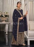Navy Blue Multi Embroidered Traditional Gharara Suit