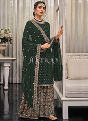 Dark Green Multi Embroidered Traditional Gharara Suit