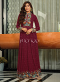 Maroon Multi Embroidered Georgette Anarkali Gown