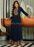 Navy Blue Multi Embroidered Georgette Anarkali Gown