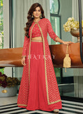 Pop Orange Sequence Jacket Style Chinon Lehenga