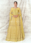 Pale Yellow Lucknowi Embroidered Designer Anarkali Lehenga
