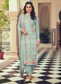 Light Blue Floral Embroidered Salwar Suit