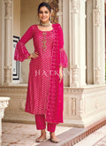 Hot Pink Embroidered Pakistani Pant Style Suit