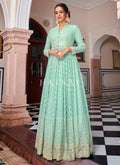 Sea Green Mirror Work Embroidered Designer Anarkali Suit