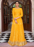 Yellow Mirror Work Embroidered Designer Anarkali Suit