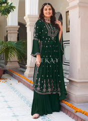 Dark Green Multi Embroidered Traditional Gharara Suit