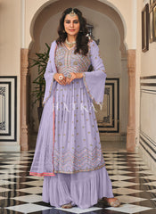 Lavender Embroidered Georgette Festive Palazzo Suit