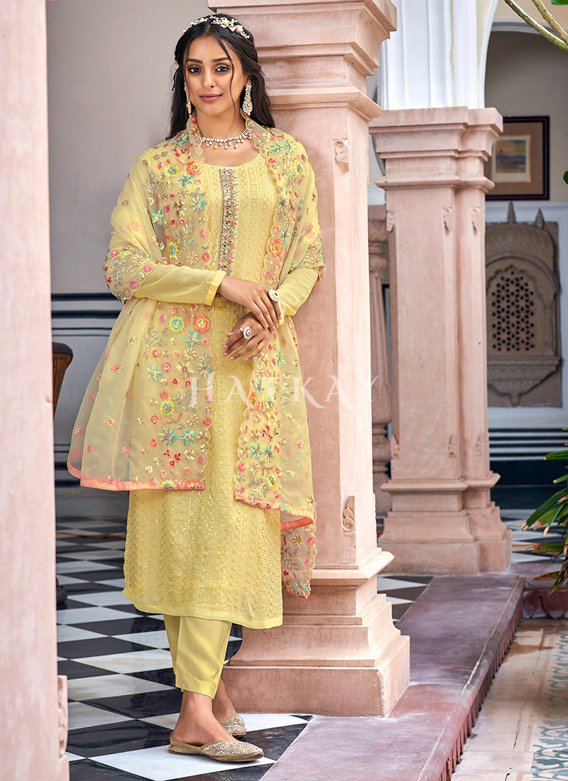 Pastel Yellow Multi Embroidered Designer Salwar Suit
