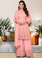 Pink Multi Embroidery Traditional Festive Gharara Suit