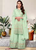 Pista Green Multi Embroidery Traditional Festive Gharara Suit