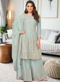 Eid Collection - Sky Blue Multi Embroidery Traditional Gharara Suit